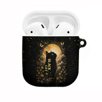 Black Cat Celestial Moon AirPods Case Mystical Gold Floral Night Sky