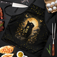 Black Cat Celestial Moon Apron Mystical Gold Floral Night Sky