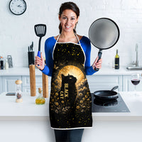Black Cat Celestial Moon Apron Mystical Gold Floral Night Sky
