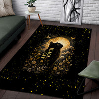Black Cat Celestial Moon Area Rug Mystical Gold Floral Night Sky