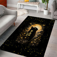 Black Cat Celestial Moon Area Rug Mystical Gold Floral Night Sky