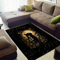 Black Cat Celestial Moon Area Rug Mystical Gold Floral Night Sky