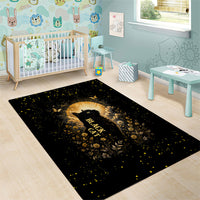 Black Cat Celestial Moon Area Rug Mystical Gold Floral Night Sky