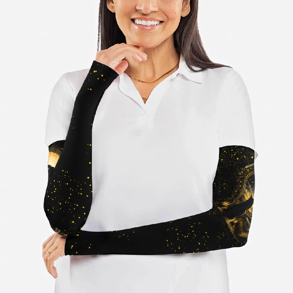 Black Cat Celestial Moon Arm Sleeves Mystical Gold Floral Night Sky
