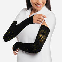 Black Cat Celestial Moon Arm Sleeves Mystical Gold Floral Night Sky