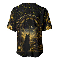 Black Cat Celestial Moon Baseball Jersey Mystical Gold Floral Night Sky