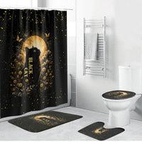 Black Cat Celestial Moon Bathroom Set Mystical Gold Floral Night Sky