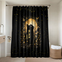 Black Cat Celestial Moon Bathroom Set Mystical Gold Floral Night Sky