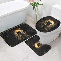Black Cat Celestial Moon Bathroom Set Mystical Gold Floral Night Sky