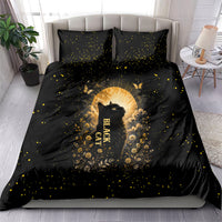 Black Cat Celestial Moon Bedding Set Mystical Gold Floral Night Sky