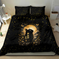 Black Cat Celestial Moon Bedding Set Mystical Gold Floral Night Sky