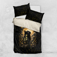 Black Cat Celestial Moon Bedding Set Mystical Gold Floral Night Sky
