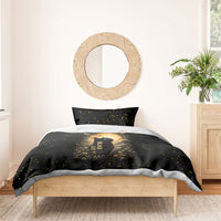 Black Cat Celestial Moon Bedding Set Mystical Gold Floral Night Sky