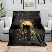Black Cat Celestial Moon Blanket Mystical Gold Floral Night Sky