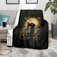 Black Cat Celestial Moon Blanket Mystical Gold Floral Night Sky