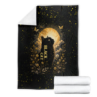 Black Cat Celestial Moon Blanket Mystical Gold Floral Night Sky