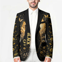 Black Cat Celestial Moon Blazer Mystical Gold Floral Night Sky
