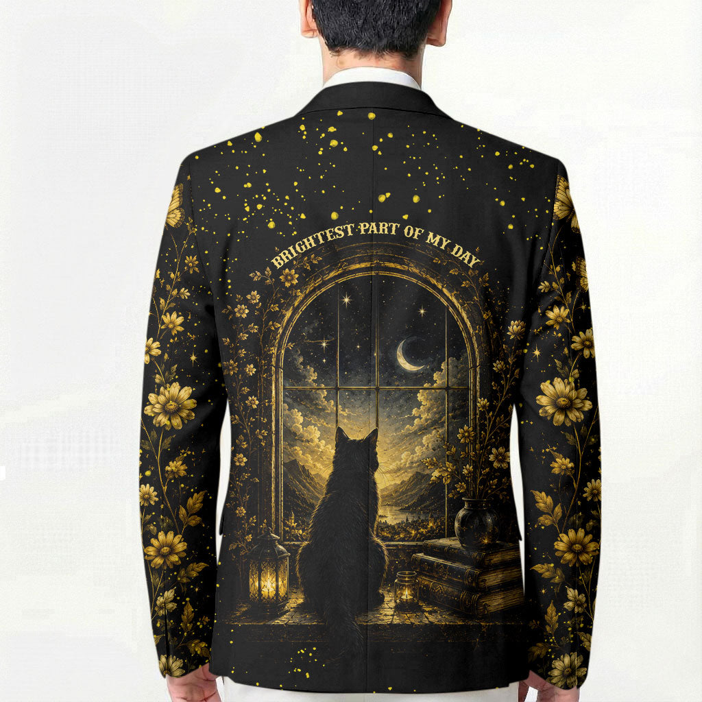 Black Cat Celestial Moon Blazer Mystical Gold Floral Night Sky