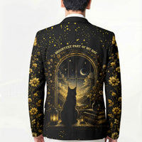 Black Cat Celestial Moon Blazer Mystical Gold Floral Night Sky