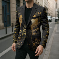 Black Cat Celestial Moon Blazer Mystical Gold Floral Night Sky