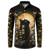 Black Cat Celestial Moon Button Sweatshirt Mystical Gold Floral Night Sky