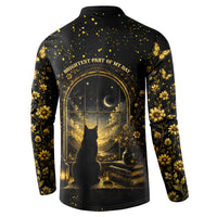 Black Cat Celestial Moon Button Sweatshirt Mystical Gold Floral Night Sky