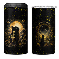Black Cat Celestial Moon 4 in 1 Can Cooler Tumbler Mystical Gold Floral Night Sky