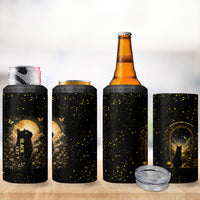 Black Cat Celestial Moon 4 in 1 Can Cooler Tumbler Mystical Gold Floral Night Sky