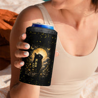 Black Cat Celestial Moon 4 in 1 Can Cooler Tumbler Mystical Gold Floral Night Sky