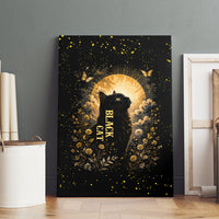 Black Cat Celestial Moon Canvas Wall Art Mystical Gold Floral Night Sky