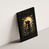Black Cat Celestial Moon Canvas Wall Art Mystical Gold Floral Night Sky