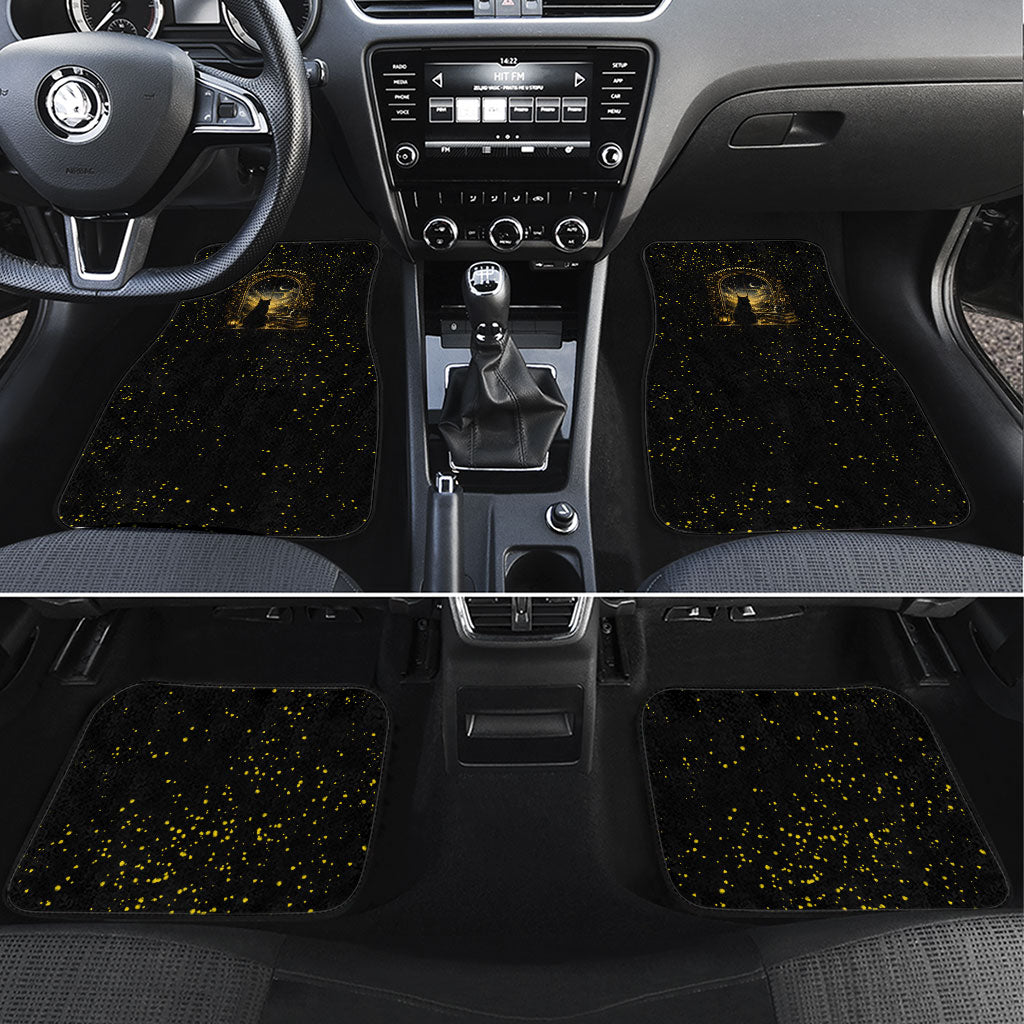 Black Cat Celestial Moon Car Mats Mystical Gold Floral Night Sky