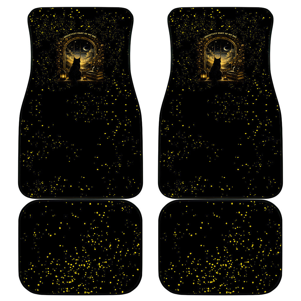 Black Cat Celestial Moon Car Mats Mystical Gold Floral Night Sky
