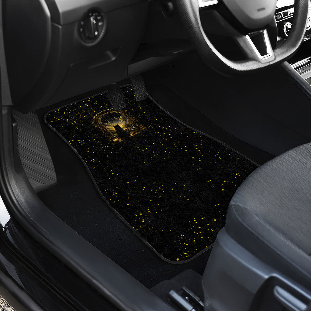 Black Cat Celestial Moon Car Mats Mystical Gold Floral Night Sky