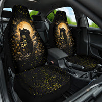 Black Cat Celestial Moon Car Seat Cover Mystical Gold Floral Night Sky