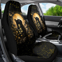 Black Cat Celestial Moon Car Seat Cover Mystical Gold Floral Night Sky