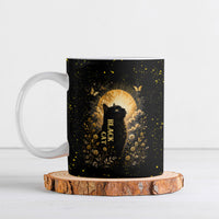 Black Cat Celestial Moon Ceramic Mug Mystical Gold Floral Night Sky