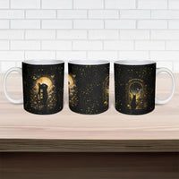 Black Cat Celestial Moon Ceramic Mug Mystical Gold Floral Night Sky