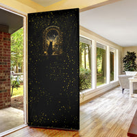 Black Cat Celestial Moon Door Cover Mystical Gold Floral Night Sky
