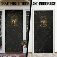 Black Cat Celestial Moon Door Cover Mystical Gold Floral Night Sky