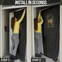 Black Cat Celestial Moon Door Cover Mystical Gold Floral Night Sky
