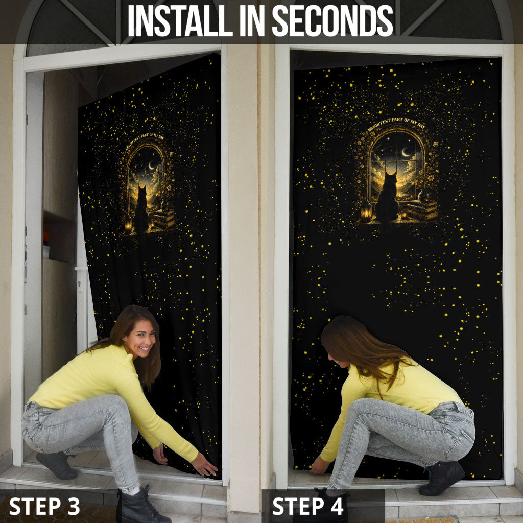 Black Cat Celestial Moon Door Cover Mystical Gold Floral Night Sky