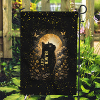 Black Cat Celestial Moon Garden Flag Mystical Gold Floral Night Sky