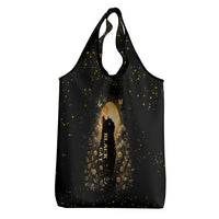 Black Cat Celestial Moon Grocery Bag Mystical Gold Floral Night Sky