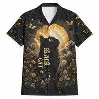 Black Cat Celestial Moon Hawaiian Shirt Mystical Gold Floral Night Sky