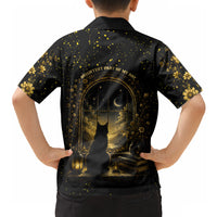 Black Cat Celestial Moon Hawaiian Shirt Mystical Gold Floral Night Sky