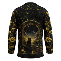 Black Cat Celestial Moon Hockey Jersey Mystical Gold Floral Night Sky