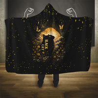 Black Cat Celestial Moon Hooded Blanket Mystical Gold Floral Night Sky