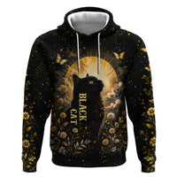 Black Cat Celestial Moon Hoodie Mystical Gold Floral Night Sky