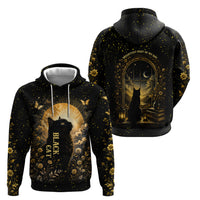 Black Cat Celestial Moon Hoodie Mystical Gold Floral Night Sky